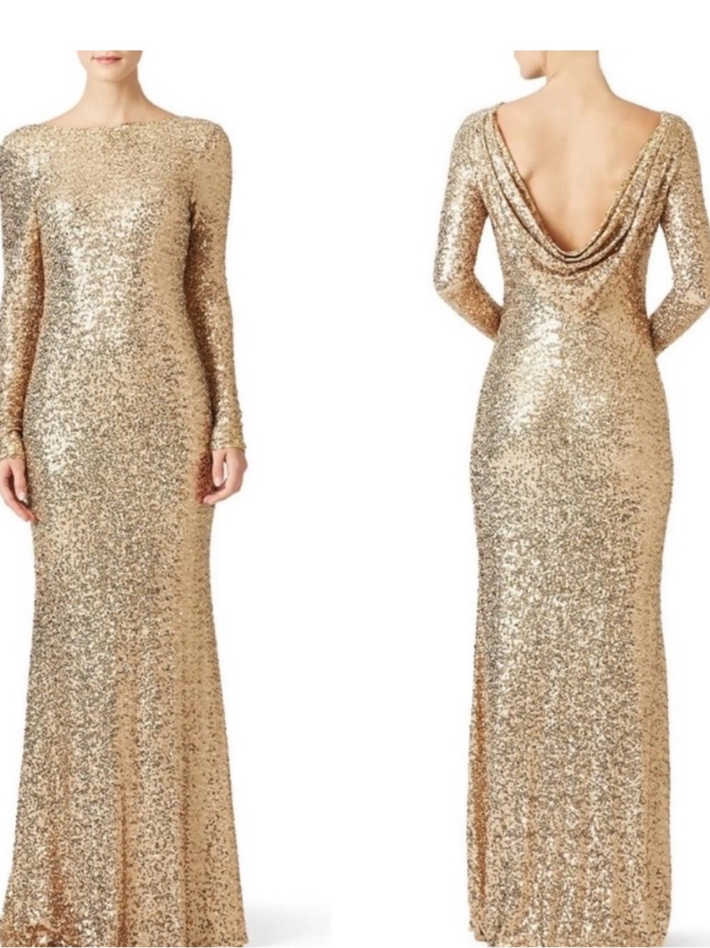 Badgley Mischka DARÁ Gold Sequin Long-Sleeve  Gown